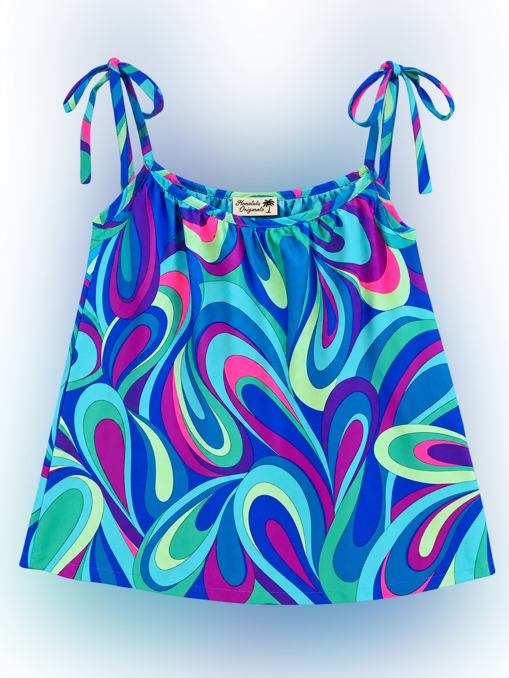 Vintage Honolulu Originals Cotton Psychedelic Swirl Tie Strap Top Sm/Md